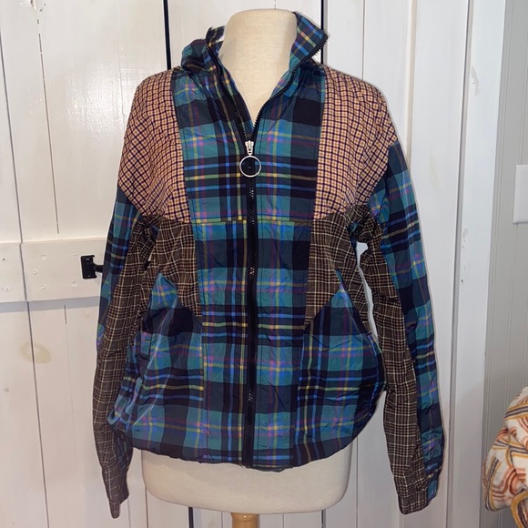 NEW Urban Outfitters Plaid Mixed Track Jacket - Picture 2 of 5